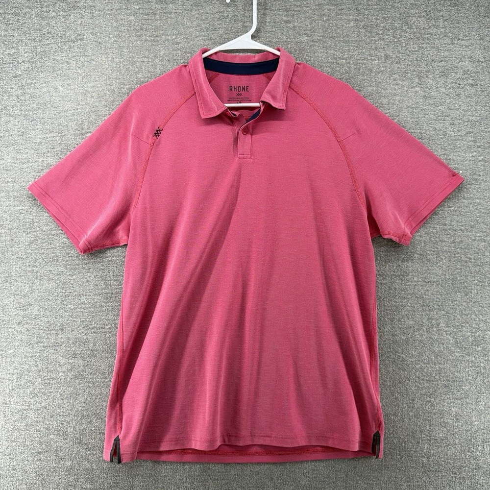Rhône Delta Pique Polo Golf Shirt Men Size Large Pink Short Sleeve